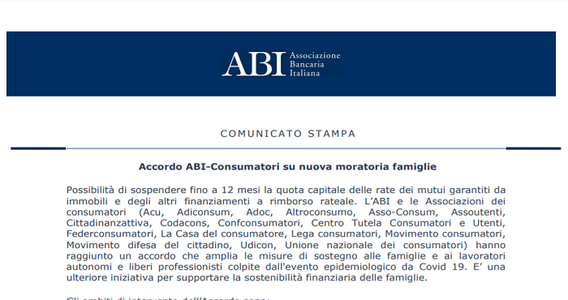 Sospensione mutui e rate finanziamenti fino a 12 mesi, novità ABI: ecco per chi