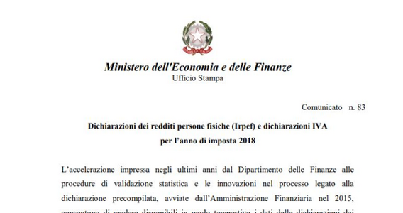 Tassazione Irpef, i dati MEF sul modello 730 del 2018: 21 milioni di dichiarazioni