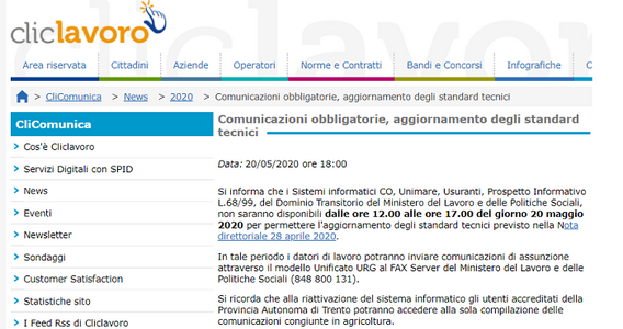 Comunicazioni obbligatorie, standard tecnici in aggiornamento il 20 maggio
