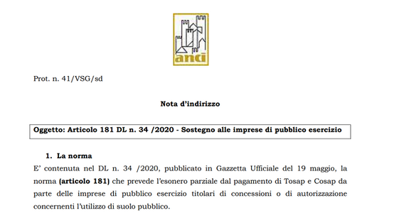 Concessione suolo pubblico semplificata ed esonero Tosap e Cosap: istruzioni ANCI