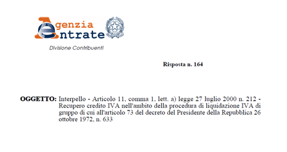 Credito IVA ripristinato, nella liquidazione di gruppo resta alla società controllante