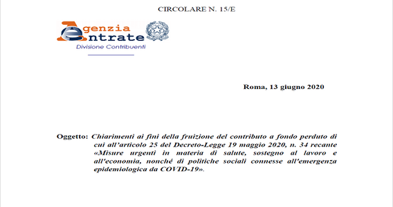 Contributi a fondo perduto: ecco la circolare dell'Agenzia delle Entrate