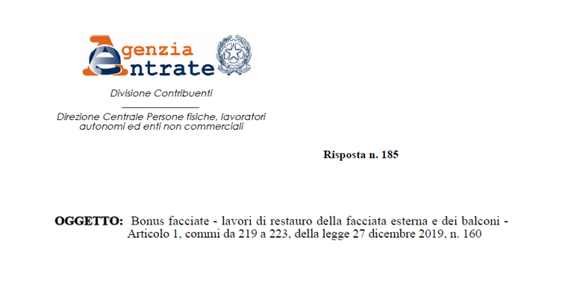 Bonus facciate, le parti dell'edificio interessate e la causale del bonifico