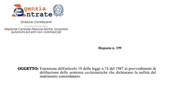 Scioglimento matrimonio, esenzione fiscale anche per le sentenze ecclesiastiche
