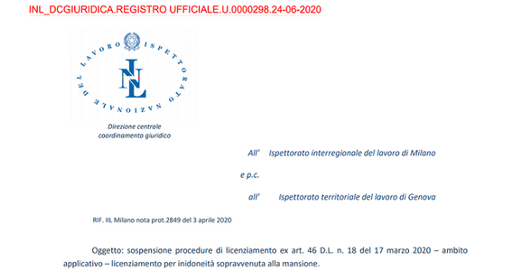 Blocco licenziamenti fino al 17 agosto, anche in caso di inidoneità alla mansione