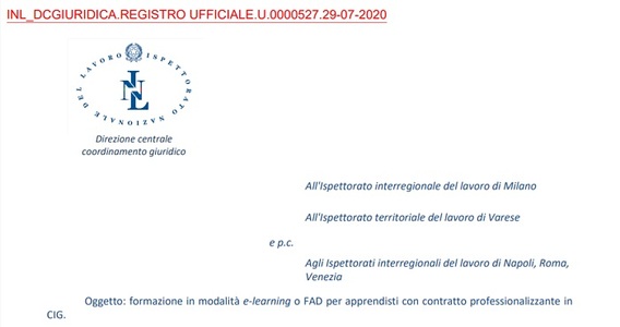 Contratto di apprendistato, formazione obbligatoria sospesa durante la cig