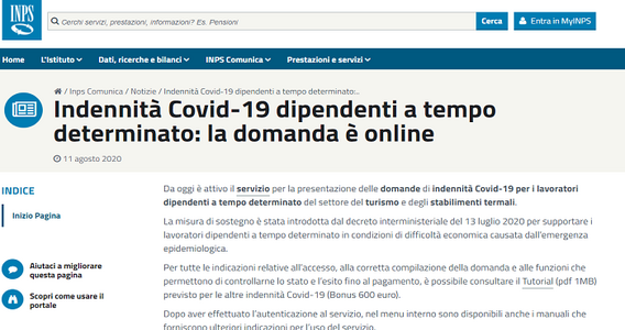 Bonus 600 euro dipendenti a tempo determinato del turismo: requisiti e domanda INPS