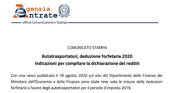 Deduzione autotrasportatori 2020, istruzioni per la dichiarazione dei redditi