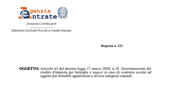 Bonus affitto negozi, anche se il contratto di locazione ha più categorie catastali