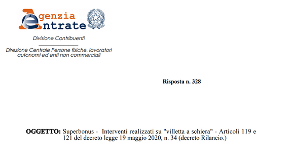 Ecobonus 110% per lavori su villette a schiera: i chiarimenti delle Entrate