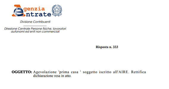 Bonus prima casa residenti all'estero: ok alla rettifica sul trasferimento in Italia