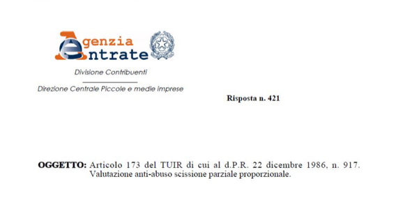 Imposta di registro: è fissa per le scissioni societarie parziali