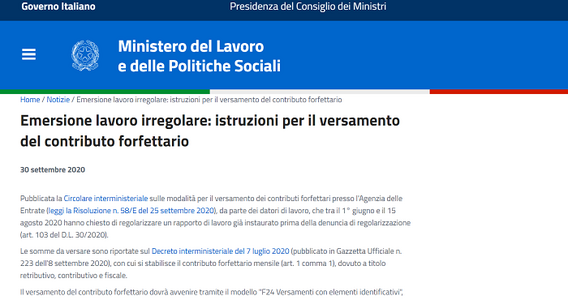 Sanatoria 2020, istruzioni sul calcolo del contributo dovuto per badanti, colf, braccianti