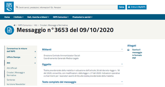Quarantena e prestazioni di malattia: istruzioni INPS su smart working e CIG