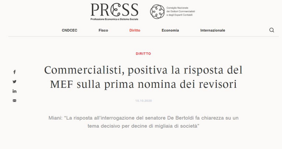 Nomina revisori, CNDCEC: positiva la risposta del MEF