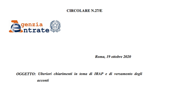 Irap 2020, nuovi chiarimenti dell'Agenzia delle Entrate sul calcolo di acconto e saldo