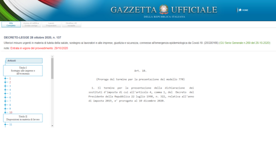 Proroga modello 770, decreto Ristori: rinvio della scadenza al 10 dicembre