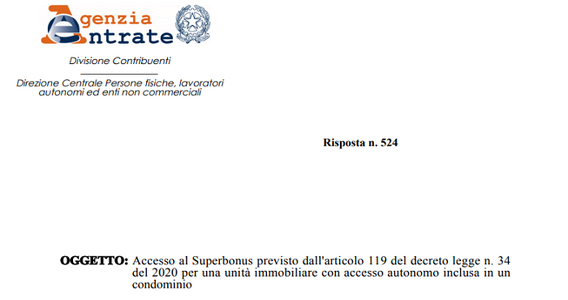Superbonus 110% e accesso autonomo: l'Agenzia delle Entrate allenta i vincoli