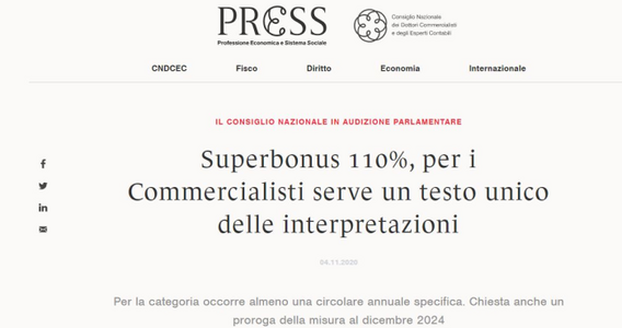 Superbonus 110%, commercialisti: testo unico e proroga a dicembre 2024