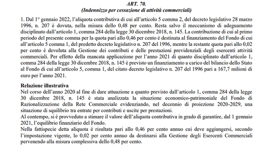 Commercianti, indennizzo cessazione attività: in Legge di Bilancio 2021 l'aumento dei contributi