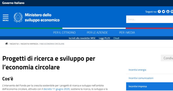 Economia circolare, invio domande per il bando MISE ricerca e sviluppo dal 10 dicembre