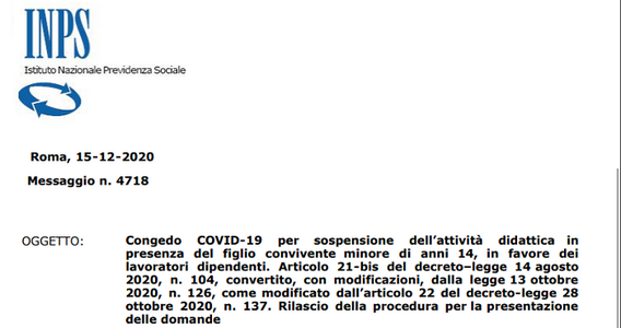 Congedo Covid-19 in caso di DAD: domanda INPS al via