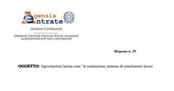 Bonus prima casa in costruzione: dalle Entrate il no alla sospensione del termine fine lavori