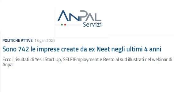 Ex Neet ora giovani imprenditori: dall'Anpal i dati di Yes I Start Up e Selfiemployement