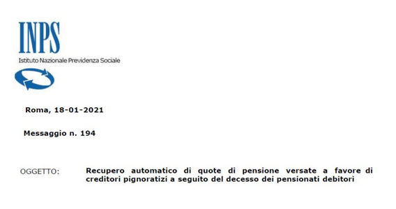 Morte pensionato, INPS: il recupero dei crediti pignoratizi è automatico