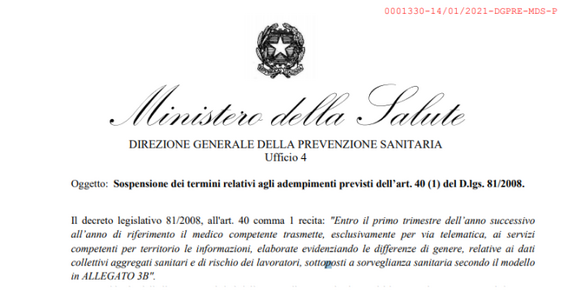 Comunicazione medico competente, dati allegato 3B: sospensione per il 2021