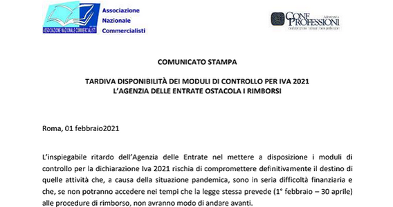 Rimborso IVA 2021, moduli di controllo in ritardo. ANC critica l'Agenzia delle Entrate