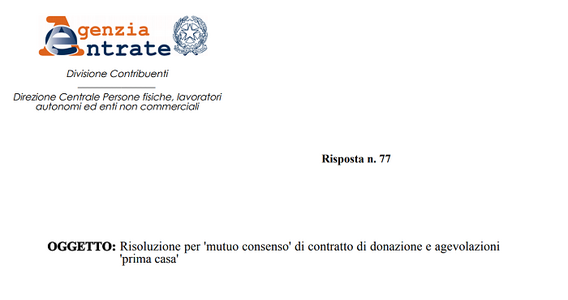 Bonus prima casa, la risoluzione dell'atto di donazione non compromette l'agevolazione