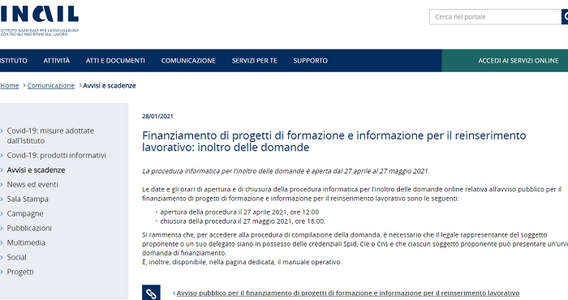 Infortuni sul lavoro: bando Inail per formazione in azienda e reinserimento