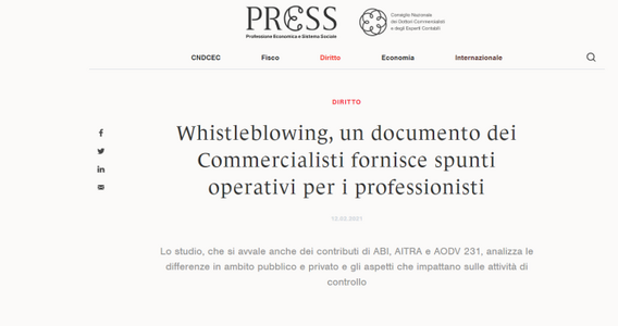 Whistleblowing, gli spunti operativi nell'approfondimento dei Commercialisti