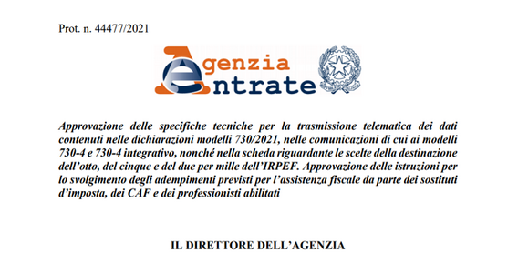 Modello 730/2021, pronte le specifiche tecniche per l'invio