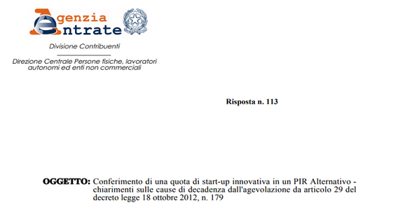 Bonus startup innovative, la quota conferita al PIR alternativo salva la detrazione