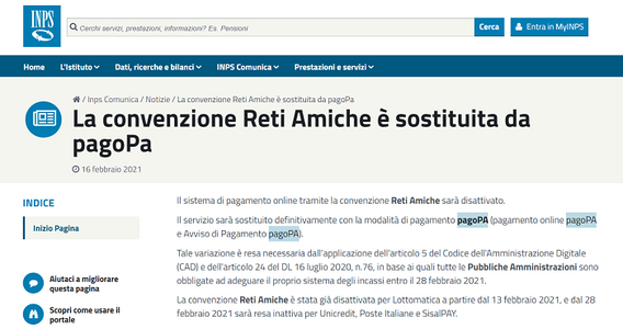 Contributi INPS: addio al circuito Reti Amiche per i pagamenti, sostituito da PagoPA