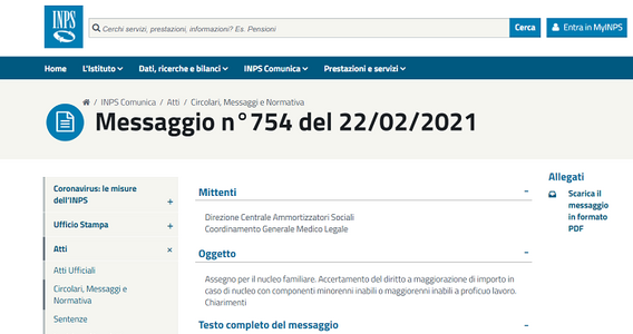 ANF, maggiorazione dell'importo garantita in attesa della verifica di inabilità