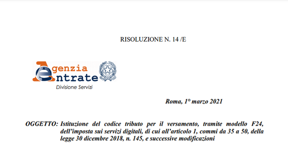 Web tax, dall'Agenzia delle Entrate il codice tributo F24 per l'imposta sui servizi digitali