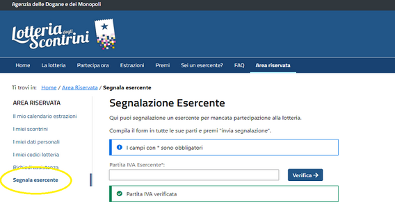 Lotteria degli scontrini, segnalazione esercente nell'area riservata: è online il portale
