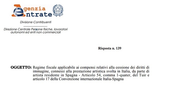Cessione diritti di immagine, quale tassazione applicare se l'artista è residente all'estero?