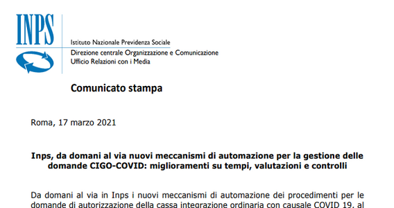 Domanda cassa integrazione Covid, INPS: migliorano tempi, valutazioni e controlli