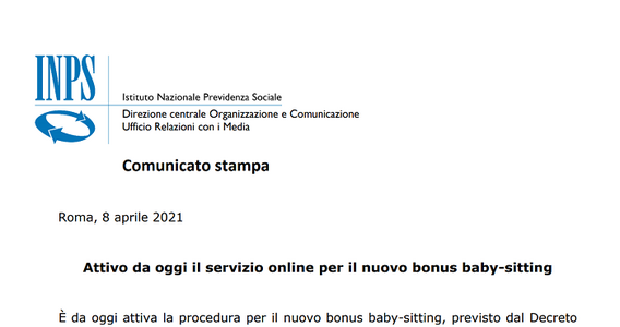 Domanda bonus baby sitter 2021, INPS: attivo il servizio online