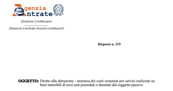 Detrazione IVA per le spese su beni immobili di terzi: il via libera dell'AdE
