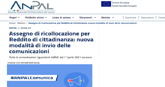 Reddito di Cittadinanza, novità dal 1° aprile: per l'AdR comunicazioni tramite email