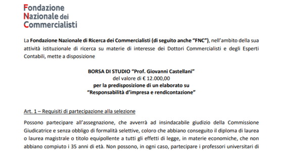 Responsabilità d'impresa e rendicontazione: borsa di studio da 12.000 euro