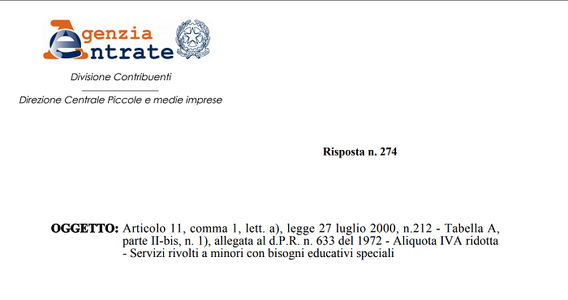 Iva ridotta sulle attività per bisogni educativi speciali, comprese quelle per i genitori