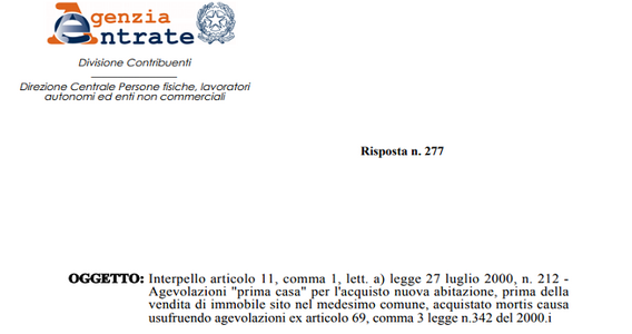 Bonus prima casa, vendita dell'immobile ricevuto in eredità entro il termine di 12 mesi