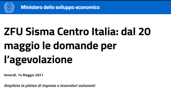 ZFU Sisma Centro Italia 2021: novità e istruzioni nella circolare MISE