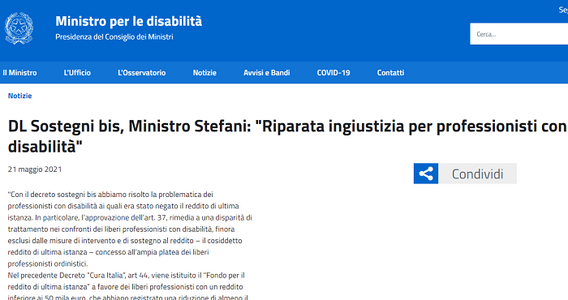 Bonus Covid per professionisti, inclusi tutti gli invalidi: novità nel DL Sostegni bis